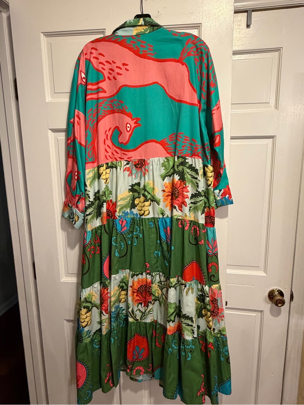 Bohemian Tiered Floral Maxi Dress in Teal & Coral
